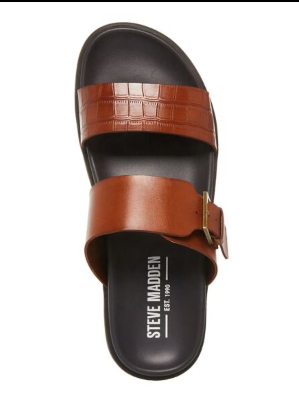 Steve Madden Men's size 12 Corro Brown Leather Croc Embossed Slide Sandals NEW!!